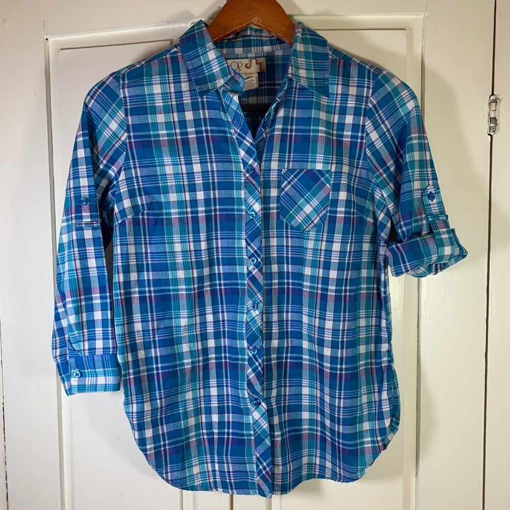 OP Vintage Plaid Button Up Shirt Y2K Skater Girl‎ Womens Small Retro Grunge